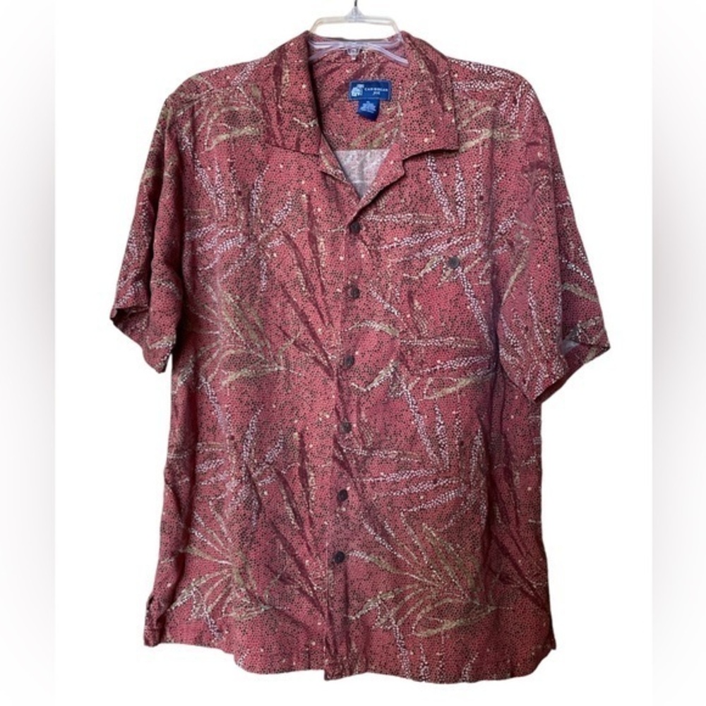 Caribbean Joe Men’s Silk Hawaiian Shirt Size XL Vacation Resort Washable‎ Red